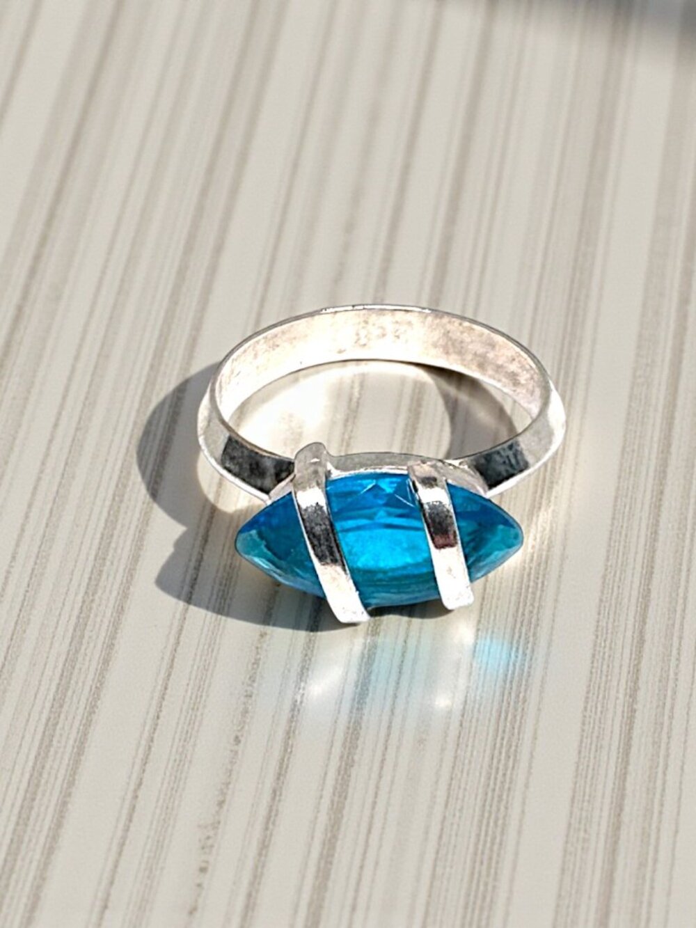 Handmade Blue Topaz Sterling Silver Ring Size 6.5